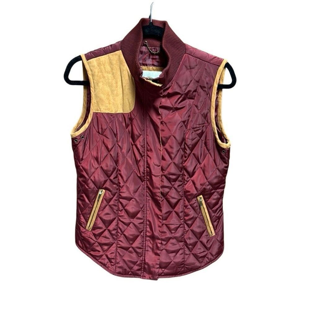 Bob Timberlake Women’s Burgundy Tan Trim Quilted Vest Size Medium